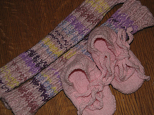 Pink stretchy ballet slippers and legwarmers