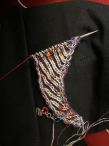 2 colors of the Love Ewe Zombie shawl started